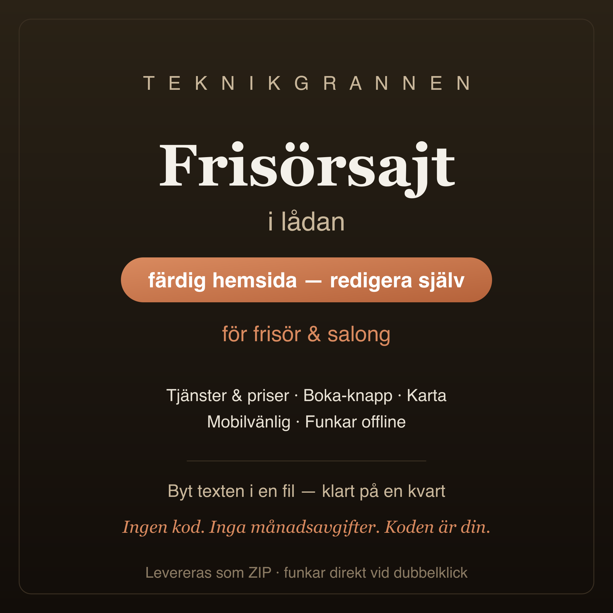 Frisörsalong-sajt i lådan — färdig hemsida för frisör & salong (redigera själv)