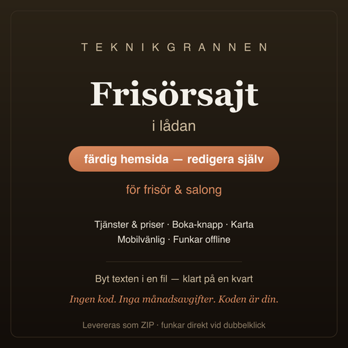 Frisörsalong-sajt i lådan — färdig hemsida för frisör & salong (redigera själv)