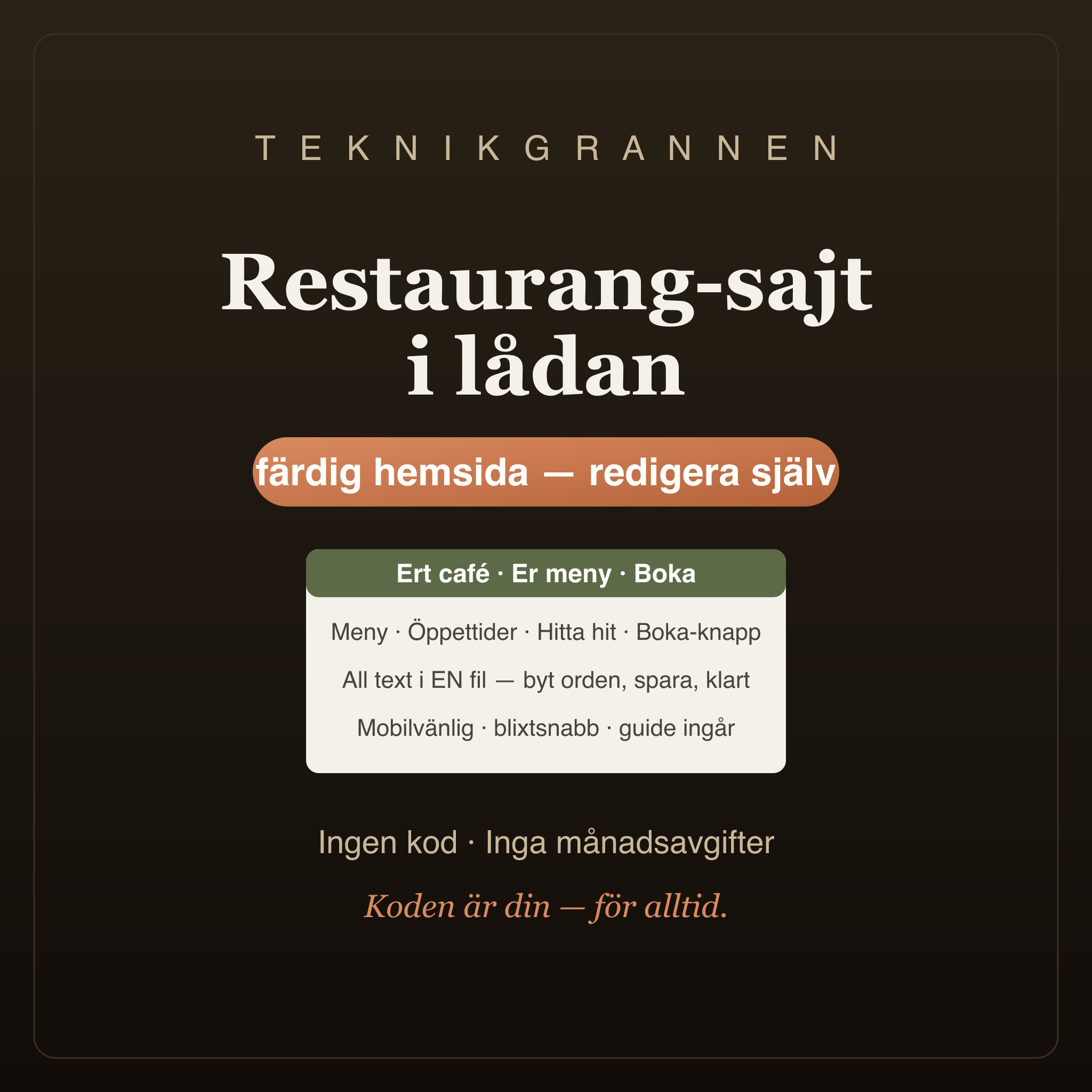 Restaurang-sajt i lådan — färdig redigerbar hemsida