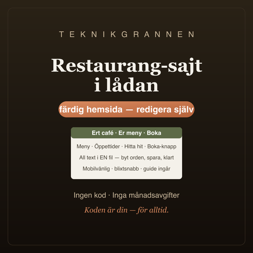 Restaurang-sajt i lådan — färdig redigerbar hemsida
